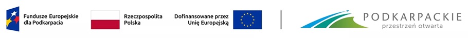 Logotyp Fundusze Europejskie dla Podkarpacia, flagi Polski i UE, Logotyp Podkarpackie przestrzeń otwarta