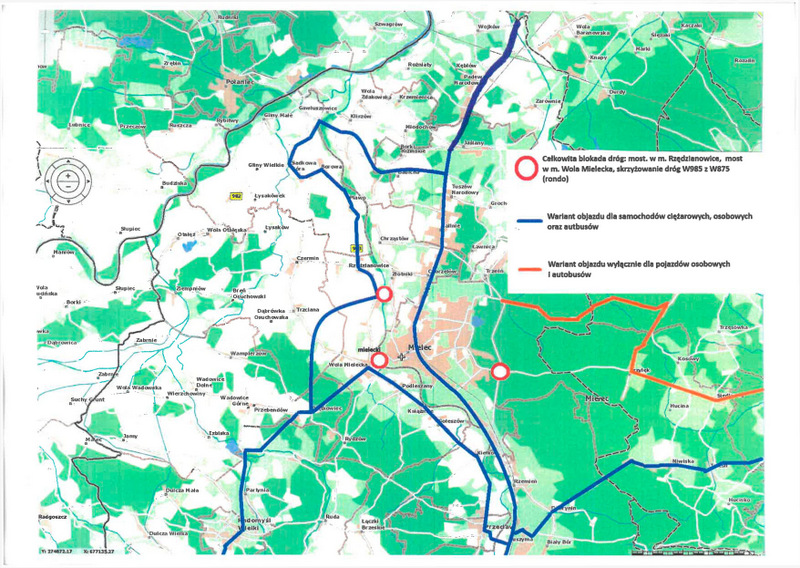 Mapka dotycząca objazdów.