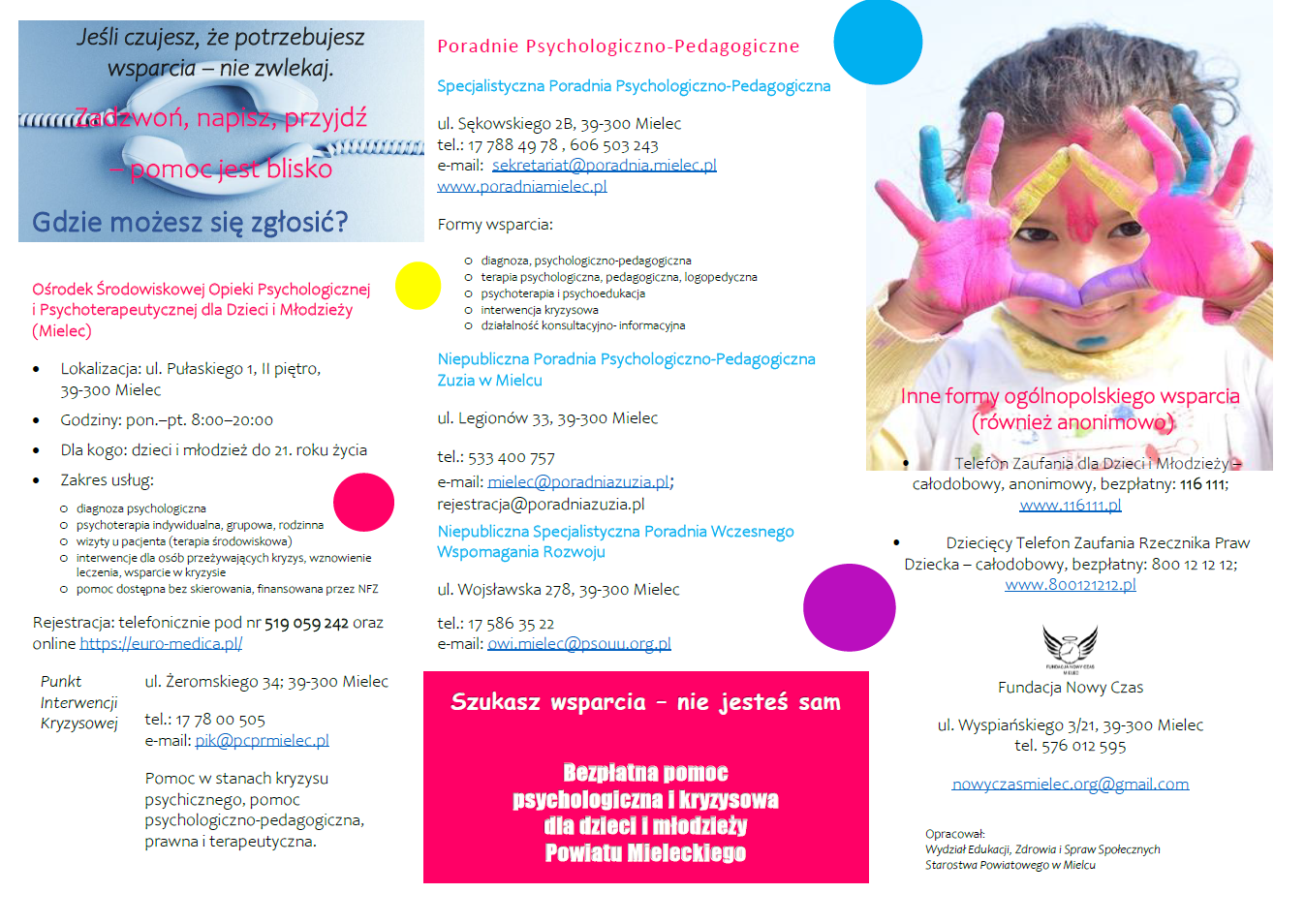 plakat dotyczący pomocy dla dzieci i młodzieży