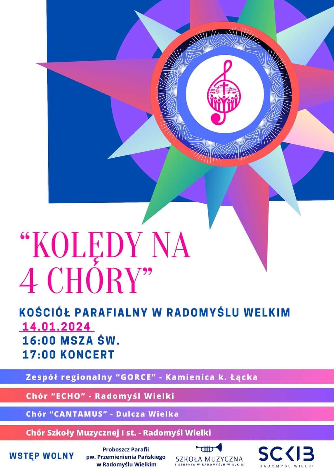 Plakat kolędowego koncertu chórów.