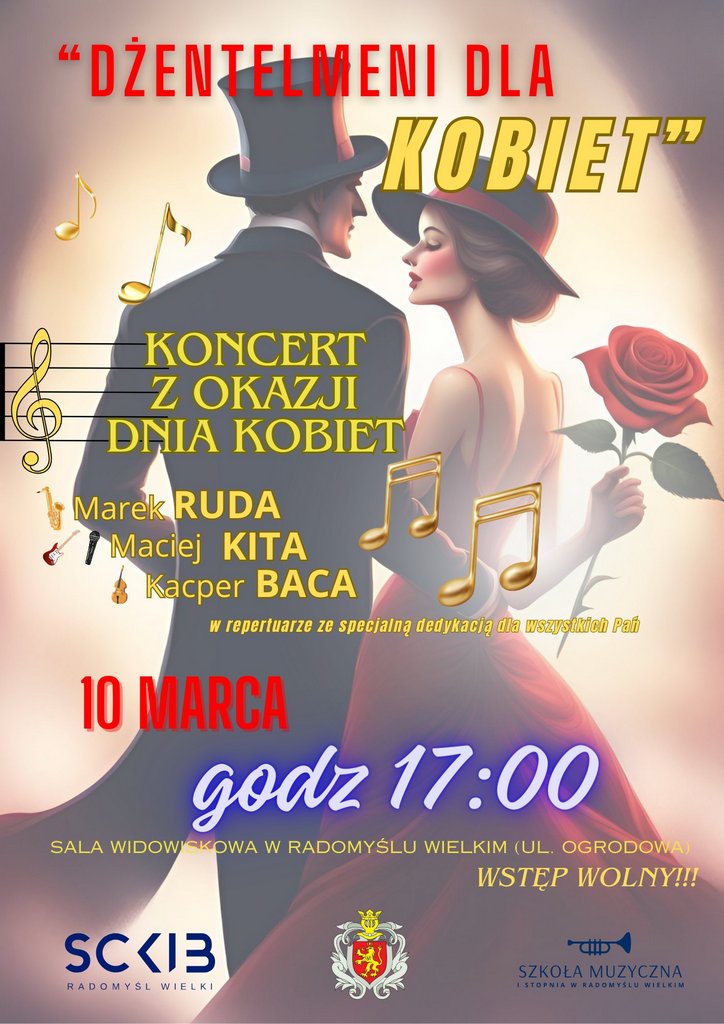 Plakat informujący o koncercie na Dzień Kobiet.