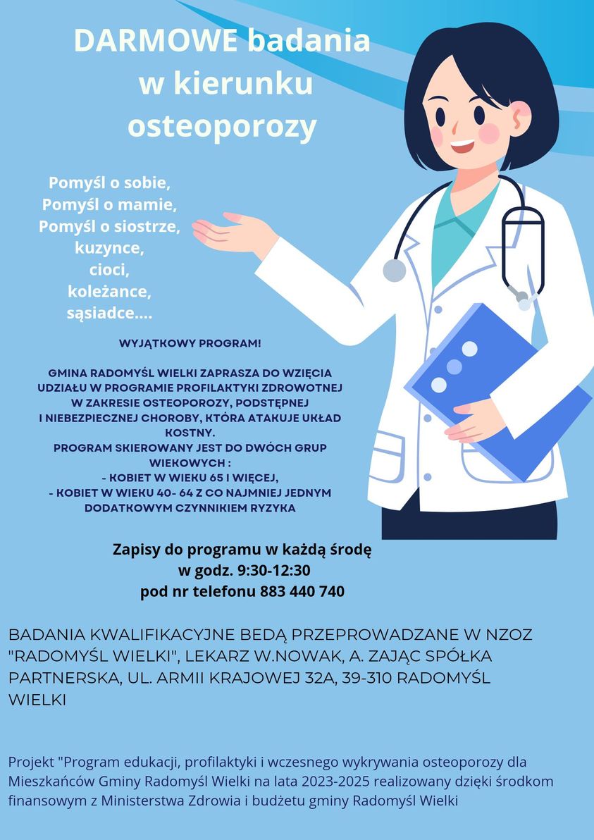 Plakat programu darmowych badań w zakresie osteoporozy