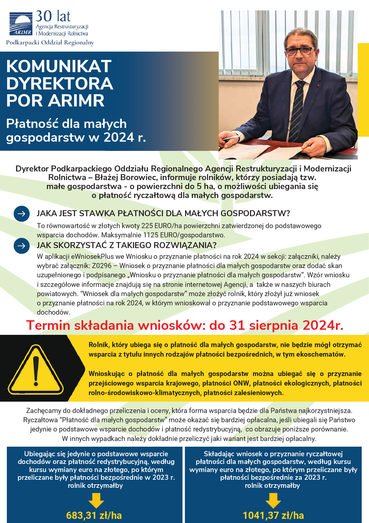 plakat 2 płatność dla małych gospodarstw w 2024 roku