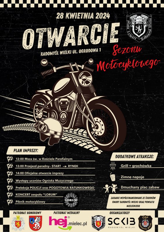 Plakat imprezy pn. OTWARCIE SEZONU MOTOCYKLOWEGO