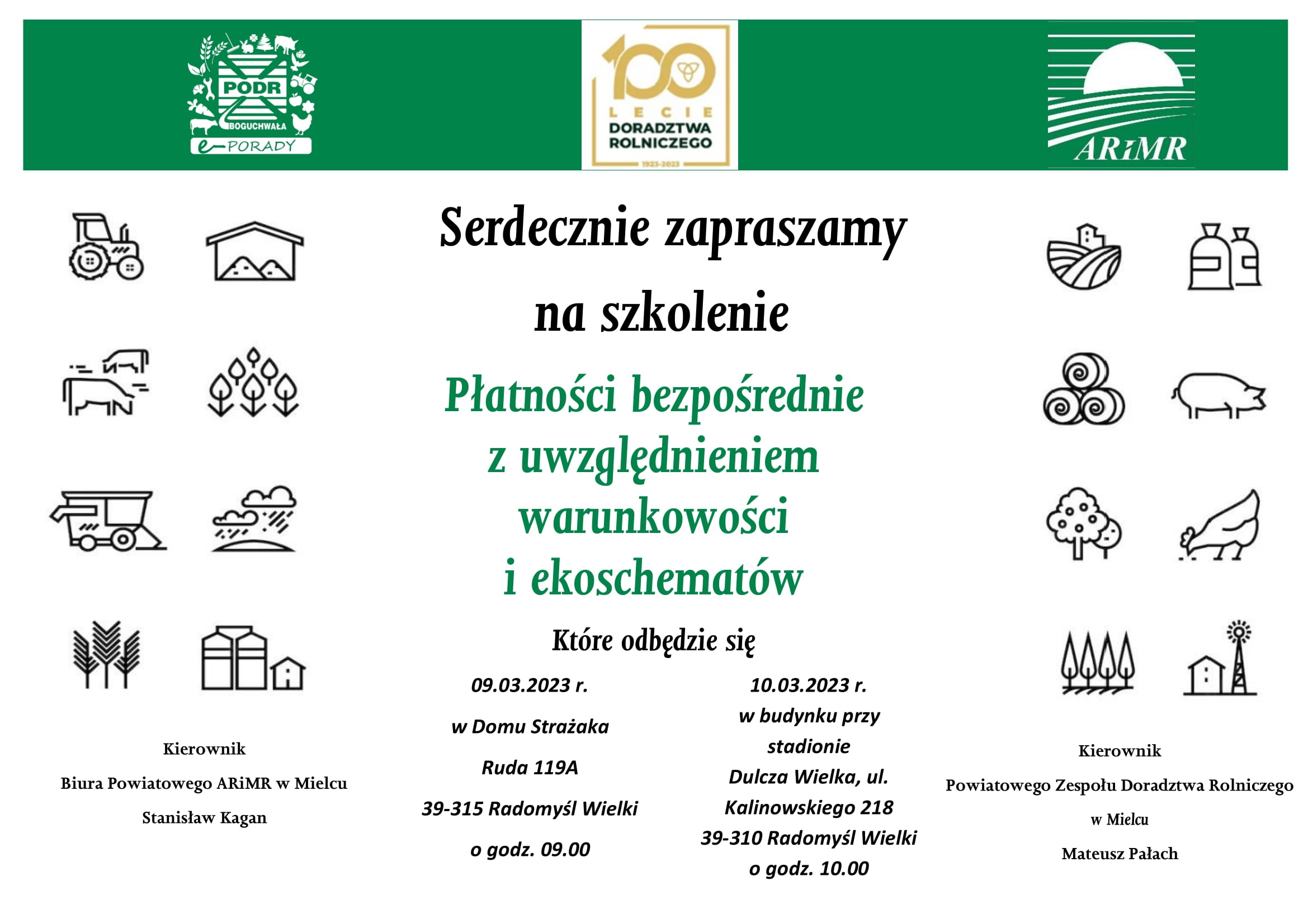 Plakat - informacje o szkoleniach dla rolników - płatności bezpośrednie