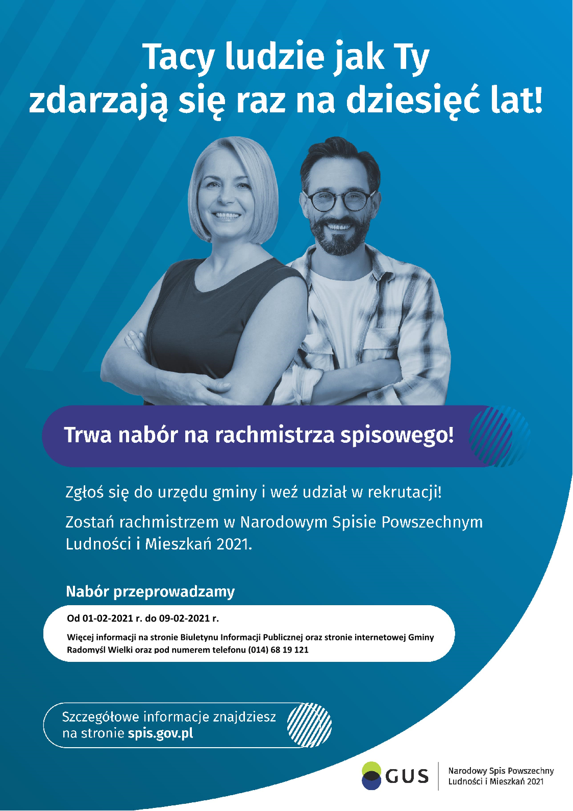 Plakat - informacja o naborze rachmistrzów do przeprowadzenia narodowego spisu powrzechnego 2021